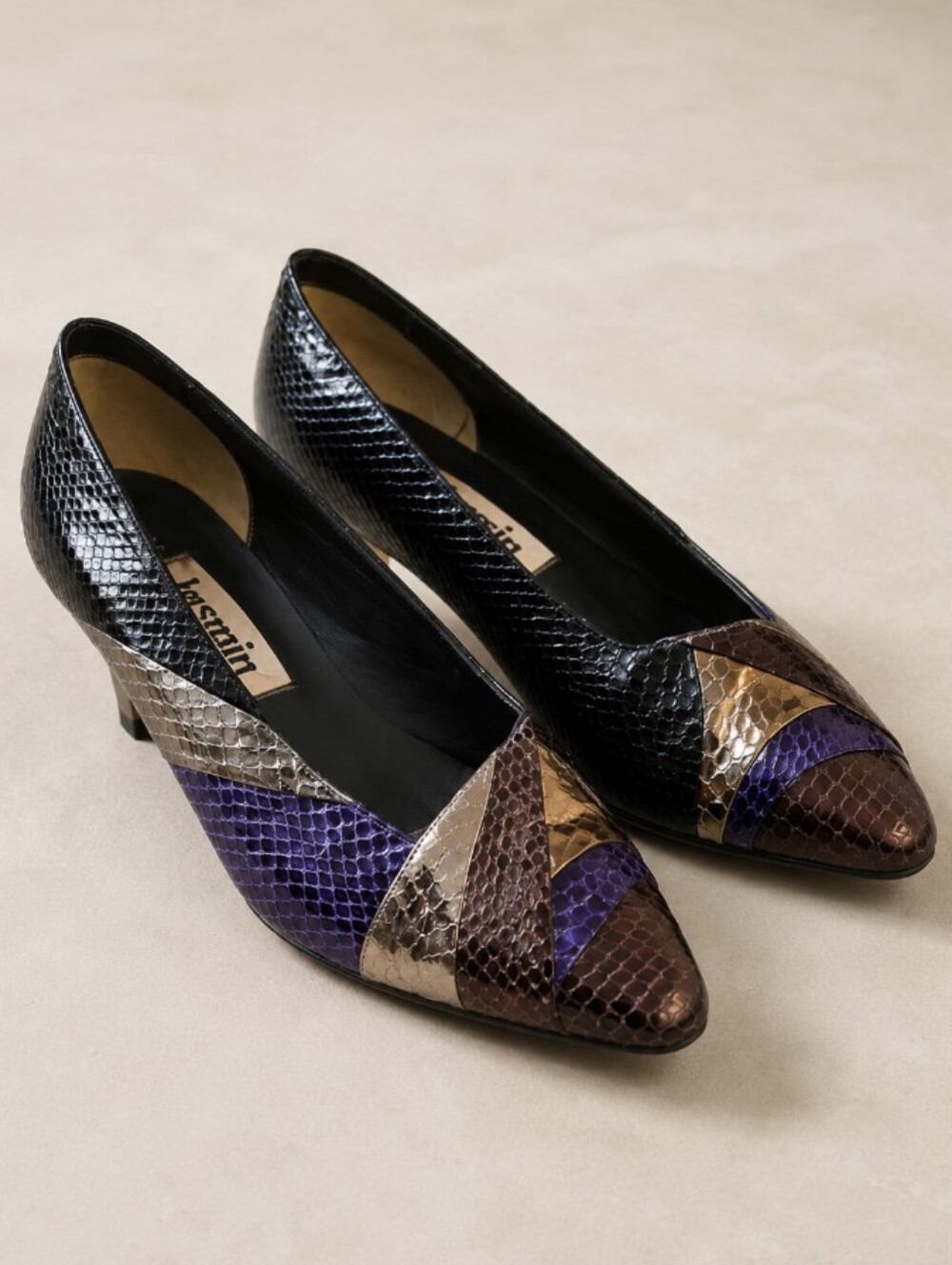 VINTAGE 80s Metallic Block Heel Pumps